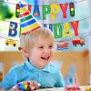 BIEUFBJI Transportation Happy Birthday Banner Birthday Party Decorations Car Bus Train Ship Helicopter Traffic Light Photo Props for Kids Transportation Theme Birthday Party Decorations view 4