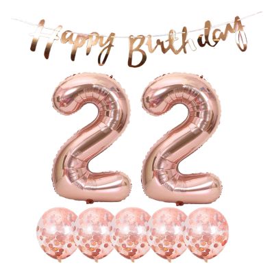 22th Birthday Decoration Happy Birthday Banner Balloons 22 Years Old Birthday Party Supplies Helium Balloons Number 22 Balloons Latex Balloon Foil Balloon, 22th Rose Gold Birthday Party Decoration