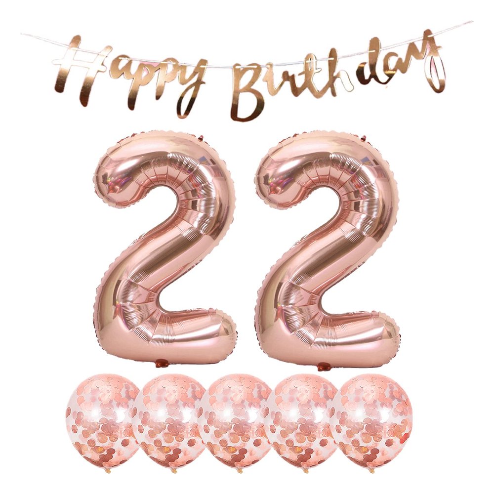 22th Birthday Decoration Happy Birthday Banner Balloons 22 Years Old Birthday Party Supplies Helium Balloons Number 22 Balloons Latex Balloon Foil Balloon, 22th Rose Gold Birthday Party Decoration