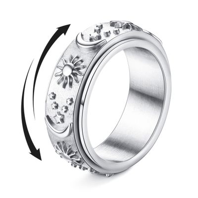 Magitaco Stainless Steel Spinner Rings Fidget Band Rings Moon Star Flower Butterfly Anxiety Rings for Women Men