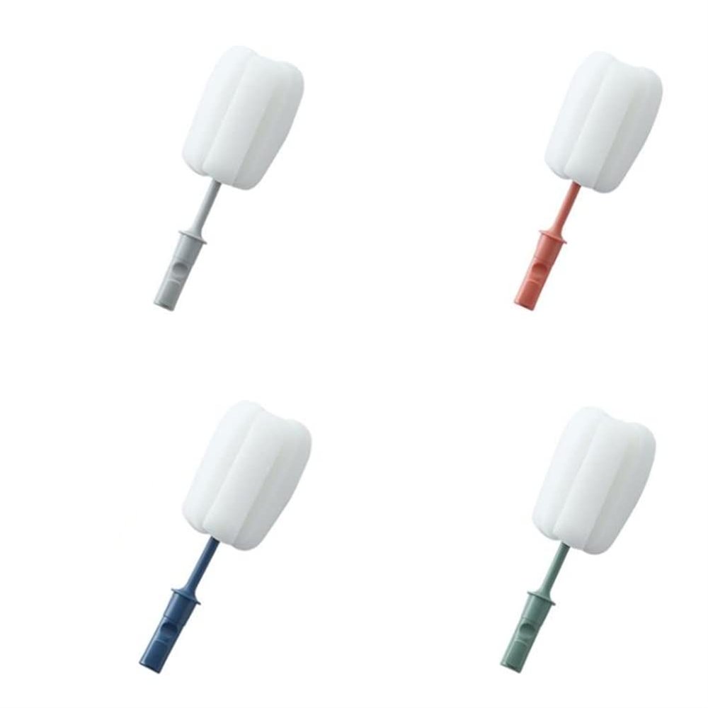 2pcs Brush Cleaning Set Detachable Sponge Cleaning Brush Non Scratch Glassware Bottle Washing Brushes with Long Handle Cup Cleaning Brush for Coffee Mugs Milk Cups Baby Bottles (replacement head-4pcs)