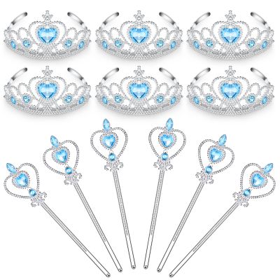 Chalyna 12 Pcs Princess Crowns Tiara Wand for Little Girl Silver Heart Jewel Plastic Tiara Winter Gift for Birthday(Blue,Heart Style)