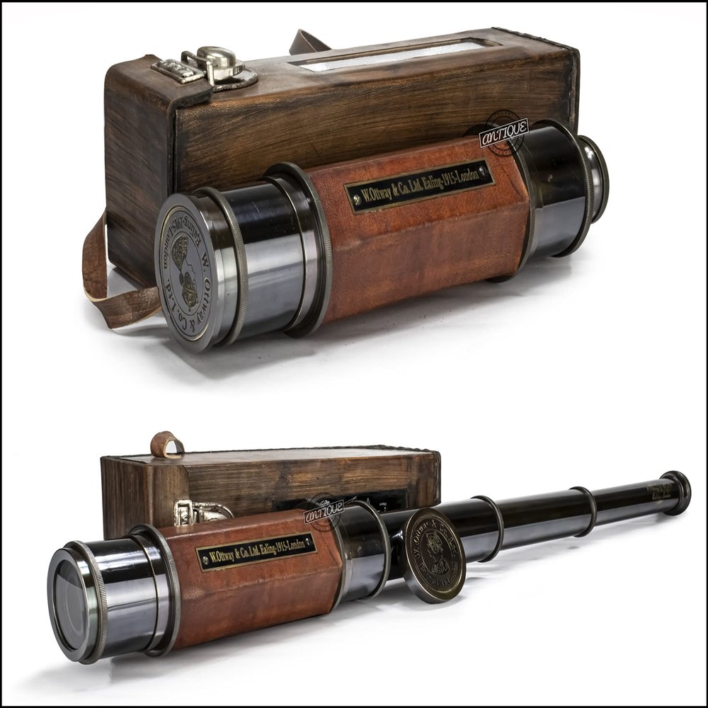 Marine Sailor Boat Maritime Antique Brass Telescope in Victorian Red Leather Case Collectibles Nautical Gifts