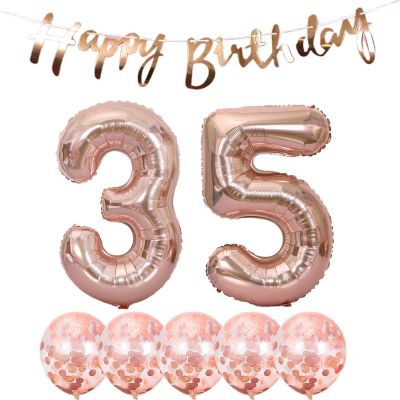 35th Birthday Decoration Happy Birthday Banner Balloons 35 Years Old Birthday Party Supplies Helium Balloons Number 35 Balloons Latex Balloon Foil Balloon, 35th Rose Gold Birthday Party Decoration