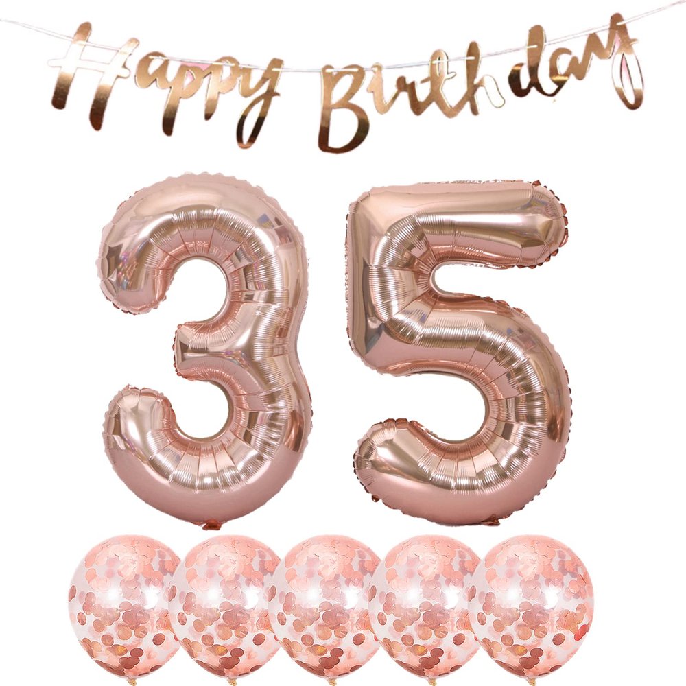 35th Birthday Decoration Happy Birthday Banner Balloons 35 Years Old Birthday Party Supplies Helium Balloons Number 35 Balloons Latex Balloon Foil Balloon, 35th Rose Gold Birthday Party Decoration