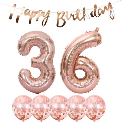 36th Birthday Decoration Happy Birthday Banner Balloons 36 Years Old Birthday Party Supplies Helium Balloons Number 36 Balloons Latex Balloon Foil Balloon, 36th Rose Gold Birthday Party Decoration