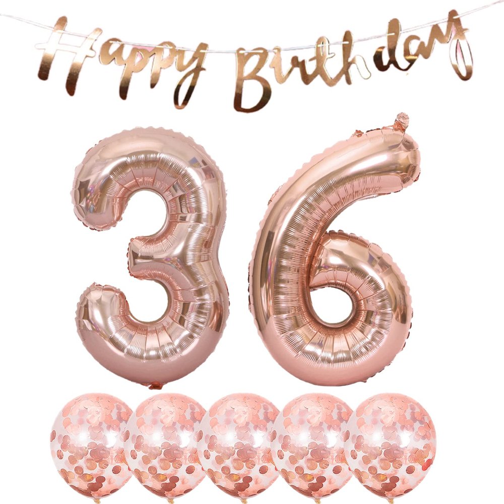 36th Birthday Decoration Happy Birthday Banner Balloons 36 Years Old Birthday Party Supplies Helium Balloons Number 36 Balloons Latex Balloon Foil Balloon, 36th Rose Gold Birthday Party Decoration