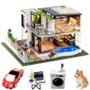 Spilay Dollhouse Miniature with Furniture,DIY Wooden Crafts Doll House Mini Handmade Kit,1:24 Scale Creative Room Idea Gift for Adult Friend Lover (West Creek House with Dust Cover Music Box Car) view 1