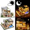 Spilay Dollhouse Miniature with Furniture,DIY Wooden Crafts Doll House Mini Handmade Kit,1:24 Scale Creative Room Idea Gift for Adult Friend Lover (West Creek House with Dust Cover Music Box Car) view 3