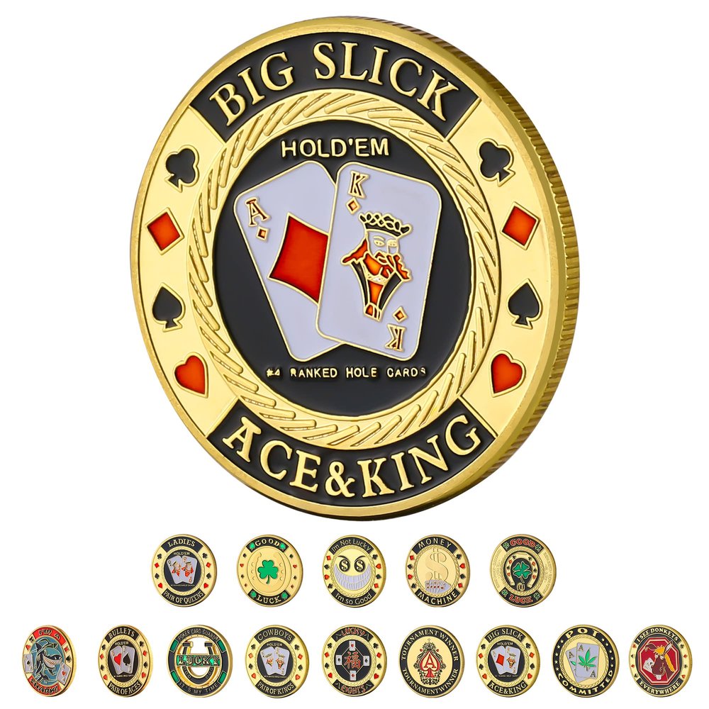 LuluCircle Poker Guard, Weights for Poker, Poker Gifts for Men, Poker Card Protector, Poker Accessories, Poker Chips with Plastic Case (Big Slick)