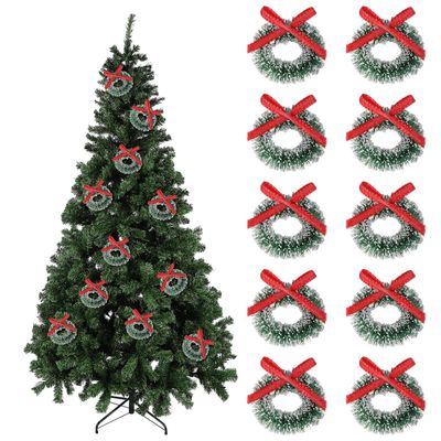Cabilock 24Pcs Mini Christmas Sisal Wreaths Miniature Frost Sisal Christmas Tree Wreaths for Dollhouse Embellishments Xmas Tree Hanging Card Model Making Ornaments