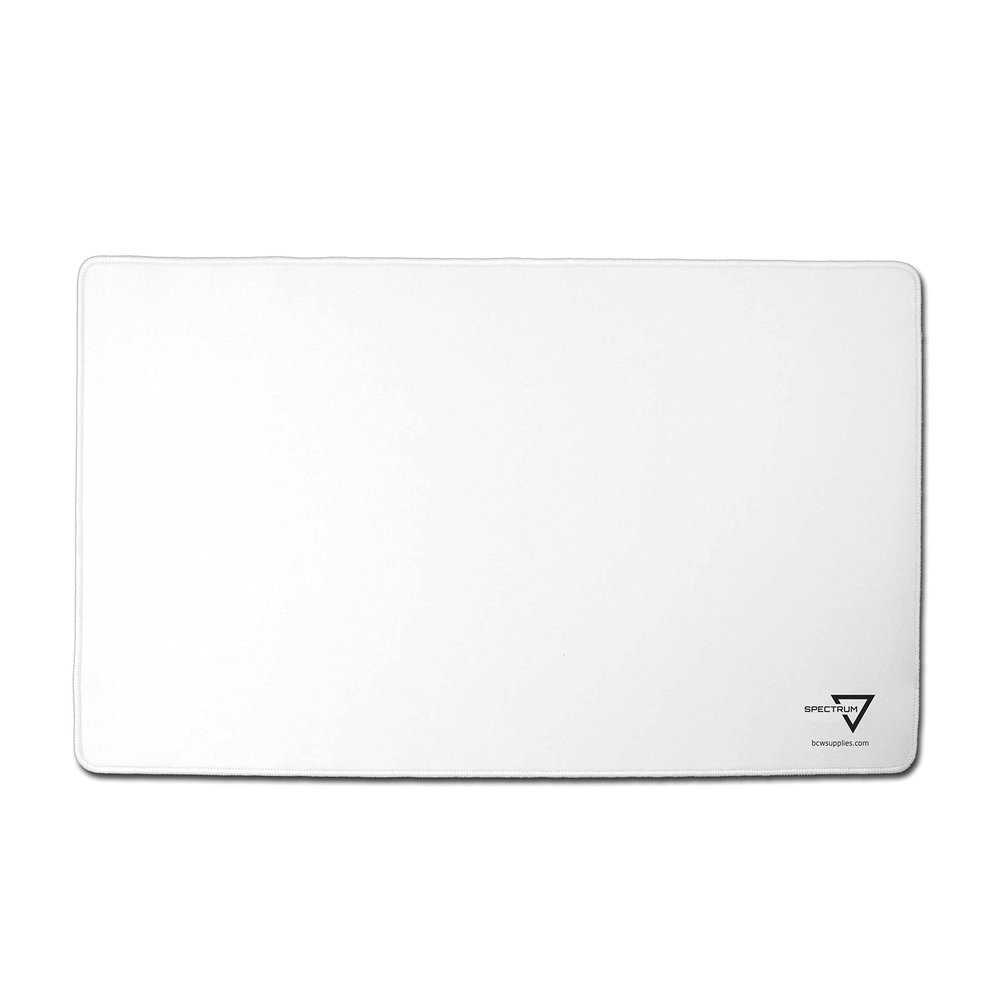 BCW Spectrum Playmat  White (24" x 14") | Stitched Edges for Durability | Ideal for TCG, Tabletop Gaming & Magic: The Gathering (White)
