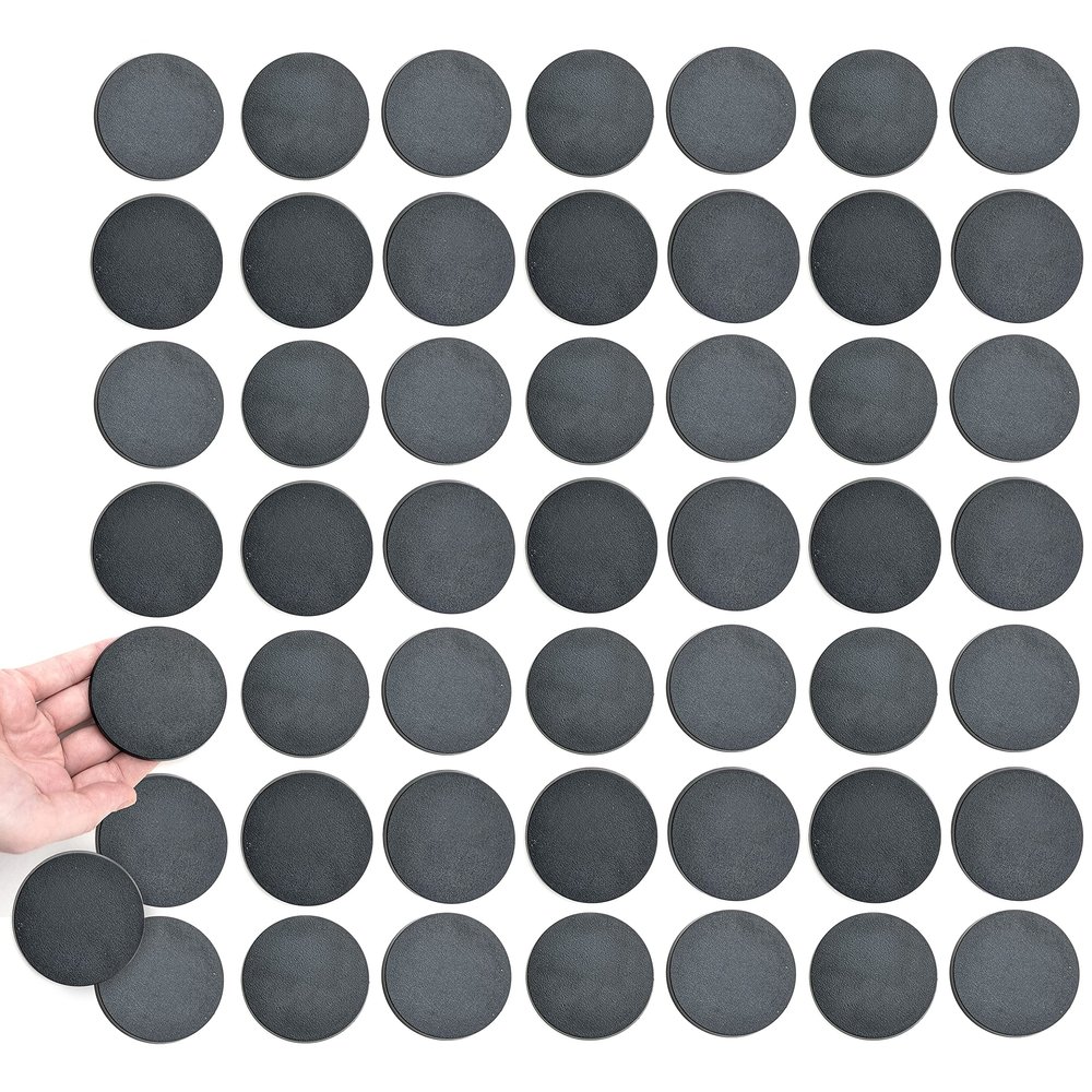 60mm Premium Blank Miniature Bases - Designed for 28mm Scale Tabletop War Game Miniatures - Plastic, Black - 50 Pack