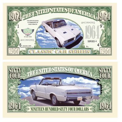 Pack of 50 Bills - 1964 Pontiac GTO Novelty Dollar Bill - Fun Collectible for Classic Car Owners - Great As Ar Keepsake at Car Shows Or Swap Meets