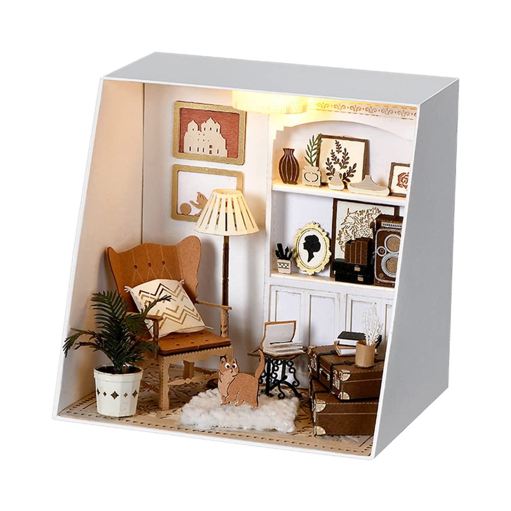 Montidey DIY Miniature Dollhouse Kit Paper Tip Life Paper House Creative Room with Furniture Puzzle Handcrafted Toys Best Birthday Gifts for Adults (Xiangyang Study)