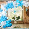 Elkanah Baptism, Christening, Communion Decorations: White & Silver God Bless Banner, Cross Cake Topper, Balloons, Angels, Arch Strip & More view 3