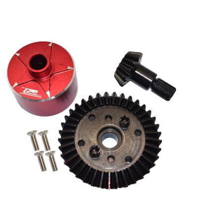 XHSESA High Carbon Steel Drive Large Small Bevel Gear 37T-13T Differential Case Set for ARRMA 1/10 4X4 Granite Monster Truck (Red)