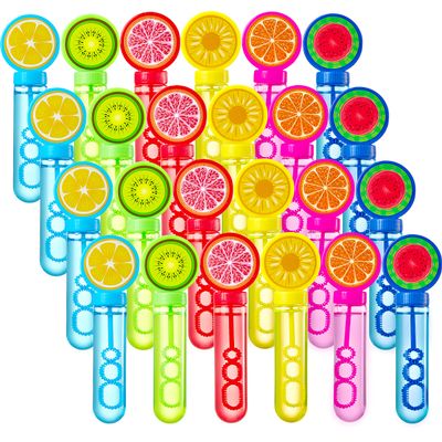 Sloosh 24 Pack Fruits Mini Bubble Wands (1 oz) for Kids, Summer Bubble Fun Activity, Easter, Themed Birthday Wedding, Assortment Party Favors Gift
