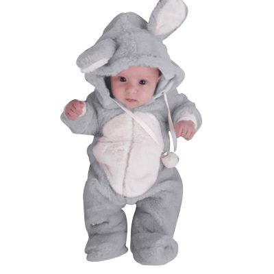 Ikevan 0-2 Years Toddler Boys Girls Winter Cute Ear Fleece Jumpsuit Romper Easter Winter Cartoon Animal Bunny Costume (Gray, 0-6 Months)