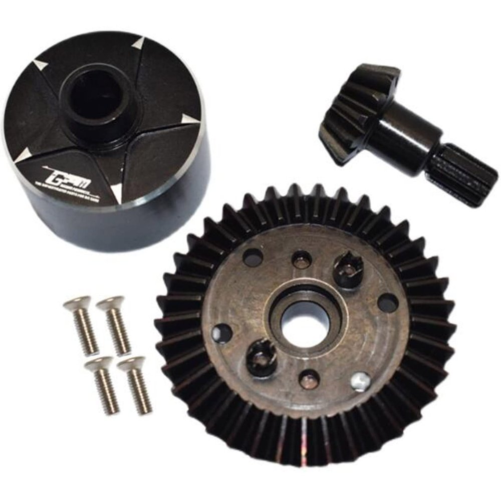 XHSESA High Carbon Steel Drive Large Small Bevel Gear 37T-13T Differential Case Set for ARRMA 1/10 4X4 Granite Monster Truck (Black)