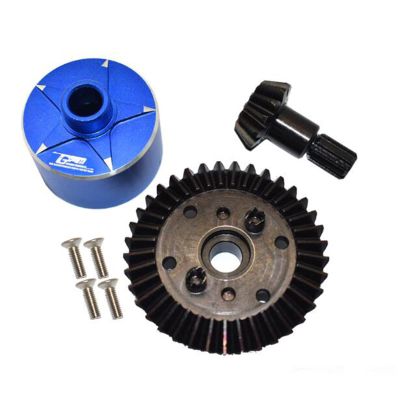 XHSESA High Carbon Steel Drive Large Small Bevel Gear 37T-13T Differential Case Set for ARRMA 1/10 4X4 Granite Monster Truck (Blue)