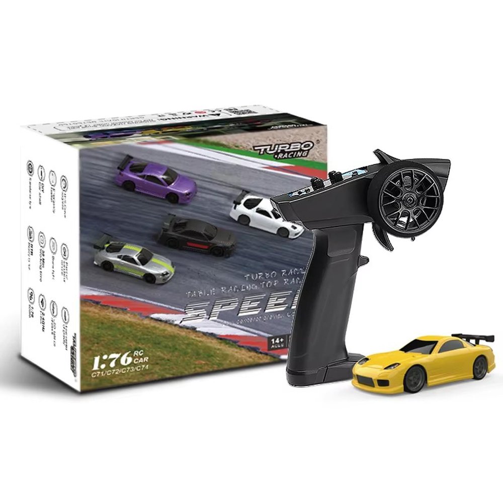 havcybin 1:76 Turbo Racing Scale RC Sport Car, Table Racing Remote Control Mini Model Car Full Proportional RTR Kit Toys (C71yellow)