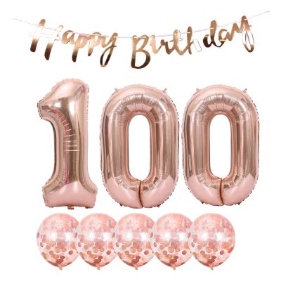 100th Birthday Decoration Happy Birthday Banner Balloons 100 Years Old Birthday Party Supplies Helium Balloons Number 100 Balloons Latex Balloon Foil Balloon, 100th Rose Gold Birthday Party Decoration