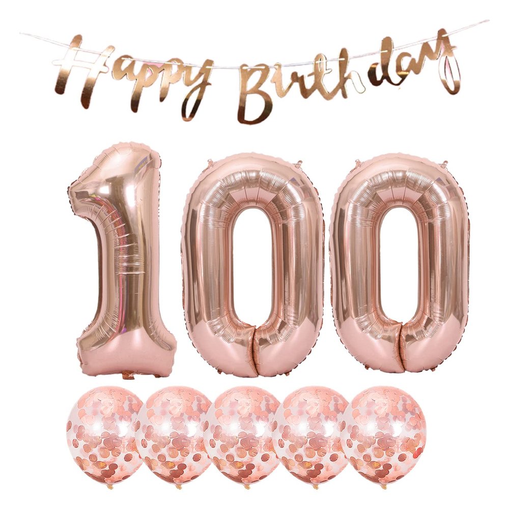 100th Birthday Decoration Happy Birthday Banner Balloons 100 Years Old Birthday Party Supplies Helium Balloons Number 100 Balloons Latex Balloon Foil Balloon, 100th Rose Gold Birthday Party Decoration