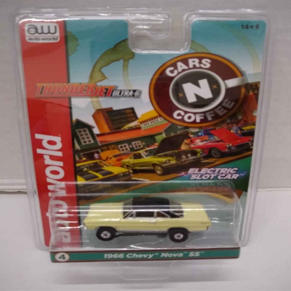 Auto World SC360-4 Cars N Coffee 1966 Nova SS HO Scale Electric Slot Car - Light Yellow