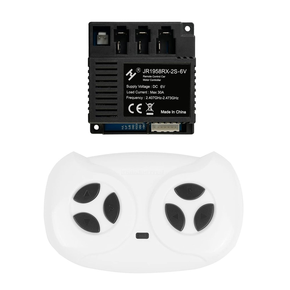 2.4G Bluetooth Remote Control and JR1958RX-2S-6V Receiver Control Box for Kids Ride On Car, Remote Motherboard Mainboard Kit Children Electric Ride On Toys Parts