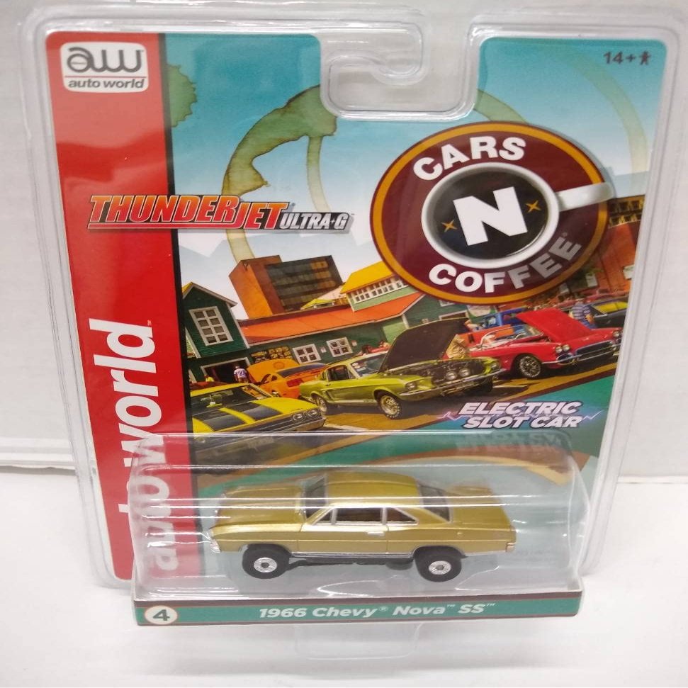 Auto World SC360-4 Cars N Coffee 1966 Nova SS HO Scale Electric Slot Car - Gold