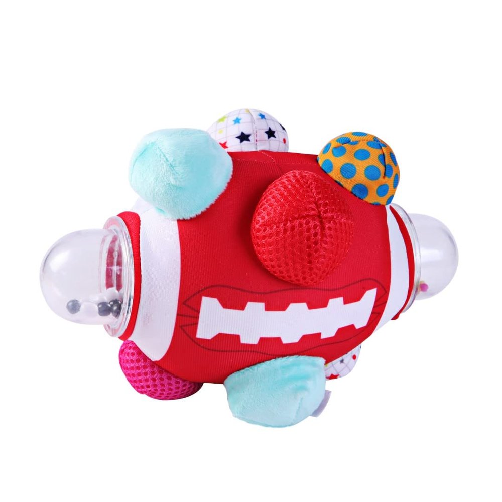 The Season Toys Football Bumpy Ball for Baby Cognitive Developmental, Baby Boys & Girls Newborn to 36 Months Sensory Football Rattle Toy, Red