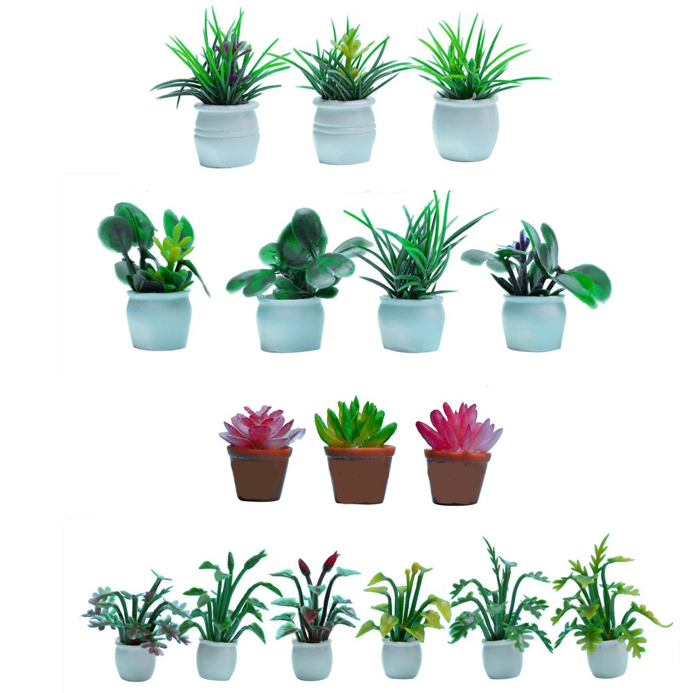 Birostiana Miniature Dollhouse Accessories 16 Pieces Miniatures Plants Flowers Bonsai Greenery Ornament Mini Toys for Dollhouse Fairy Garden Landscape DIY Decor Craft