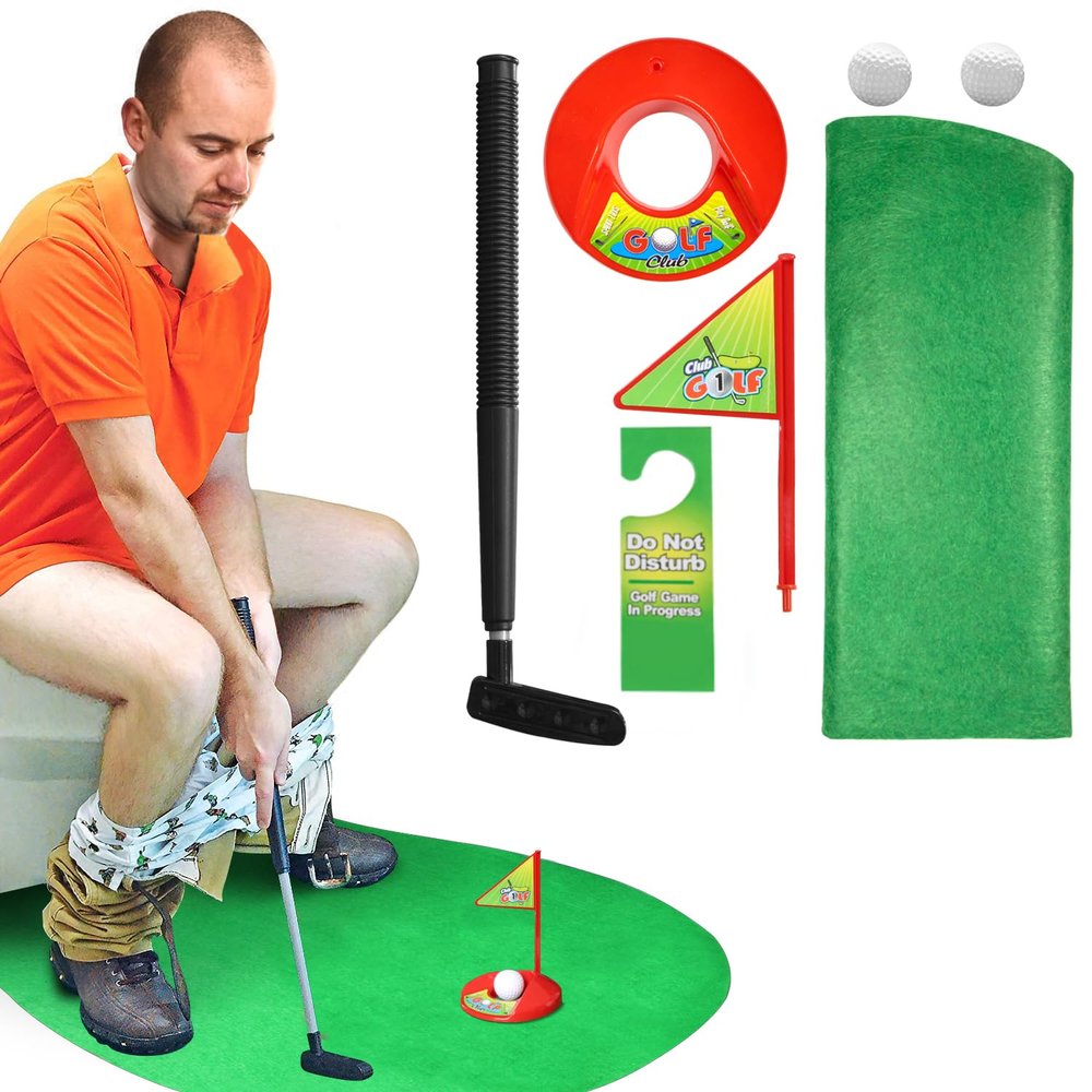 Novelty Place Toilet Golf Game Set - Practice Mini Golf in Any Restroom/Bathroom - Father's Day, White Elephant, Christmas, Valentines Funny Gag Gifts