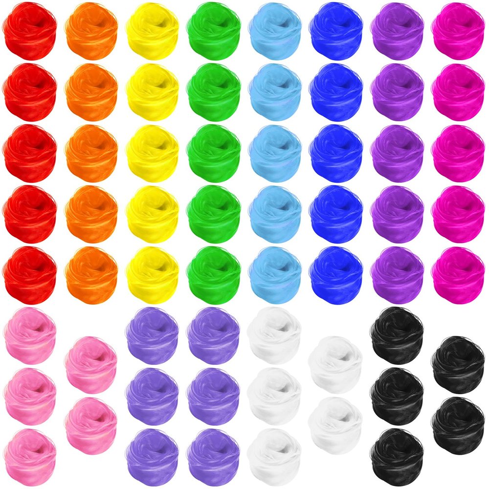 Zhanmai 60 Pieces Juggling Scarf Square Silky Dance Scarves Props Tricks Performance Props Accessories Scarves Rhythm Band Scarf, 24 x 24 Inches (Classic Colors)