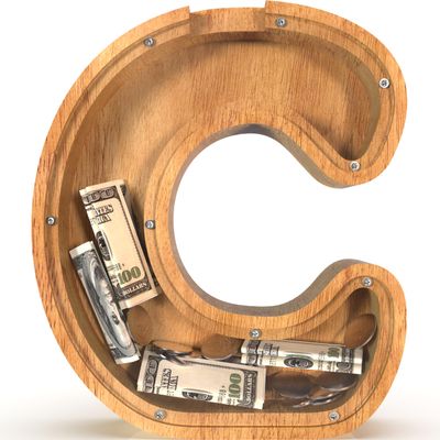 Sulevalt 12" Extra Large Wooden Letter Piggy Banks - Piggy Banks for Boys Girls Kids, Alphabet Money Banks with Initial C - Coin Banknote Bank Birthday/Christmas for Kids