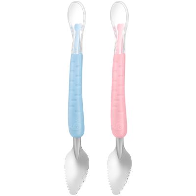 Hemoton Double-Headed Baby Food Scraper Spoon 2-in-1 Silicone Fruit Puree Feeding Utensil Soft Scraping Spoon for Infant Feeding and Weaning 8.7 Inch