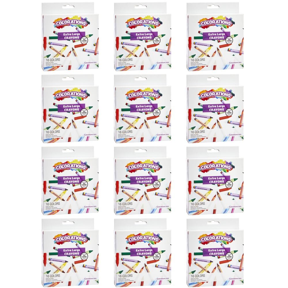 12 sets of 16 Extra Large Crayons, Great For Classroom, Easy for Little Hands to Use