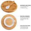 Baby Divided Bamboo Plates, Bowls with Suction and Matching Spoon Set, 3 Piece Feeding Supplies Set for Infant, Toddlers, Detachable Silicone Suction Stay Put Base for Wooden Bowl, Plate view 3