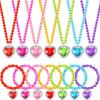 Sureio 7 Sets Girl Dress up Jewelry Toddler Princess Bracelet Necklaces Kids Valentine's Day Costume Jewelry Set for Girl Tea Costume Party(Heart Pendant) view 1