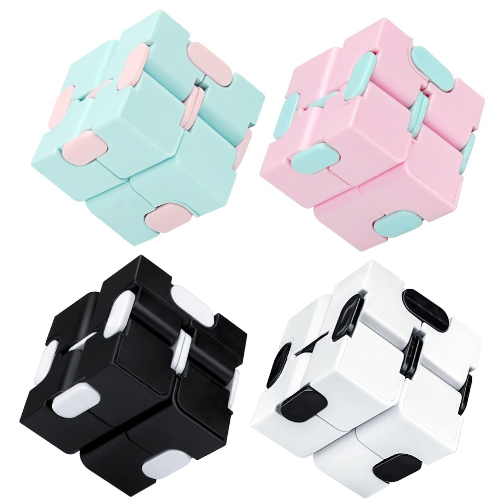 Infinitycube Fidget Toy Stress Relieving Fidgeting Game for Kids and Adults,Cute Pocket-Sized Unique Gadget for Anxiety Relief and Kill Time (4, Macarons & Black White)