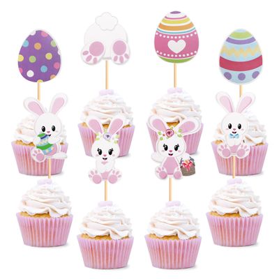 30 PCS Easter Cupcake topper Bunny Cupcake Toppers Easter Egg Cupcake Topper Rabbit Party Cake Topper Decorations (Brown) (Bunny Back)