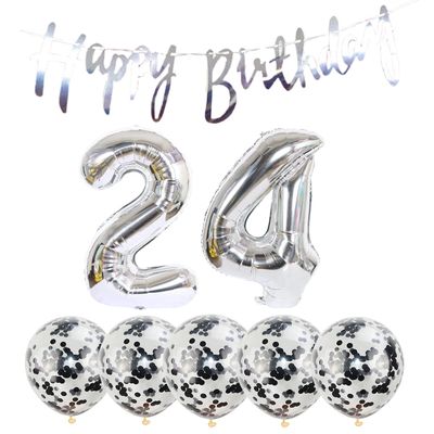 24th Birthday Decoration Happy Birthday Banner Balloons 24 Years Old Birthday Party Supplies Helium Balloons Number 24 Balloons Latex Balloon Foil Balloon, 24th Silver Birthday Party Decoration