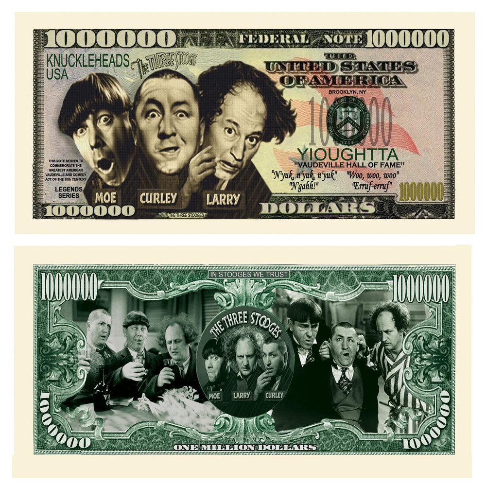 American Art Classics Pack of 100 - Three Stooges (3 Stooges) Million Dollar Bill - Limited Edition - Best for Collecting, Full Color, Real Money Size. Makes A Great Gift.