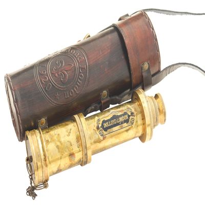 17" Brass Telescope with Brown Leather Case | Nautical Pirate Antique Replica Vintage Crafts Dollond London 1920 Handheld Spyglass with Safety Cover | Kids' Telescopes, Toys & Gifts