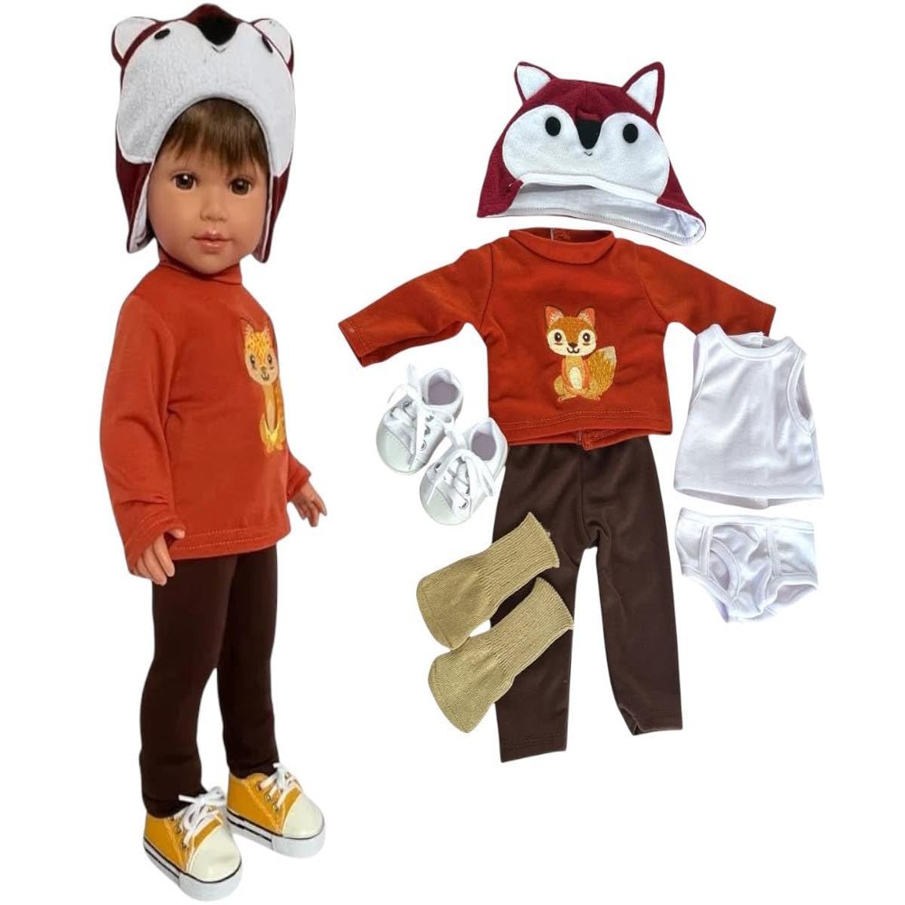 MBD 18 Inch Doll Clothes- Woodland Fox Outfit for Boys- Complete with Underwear, Socks and Shoes