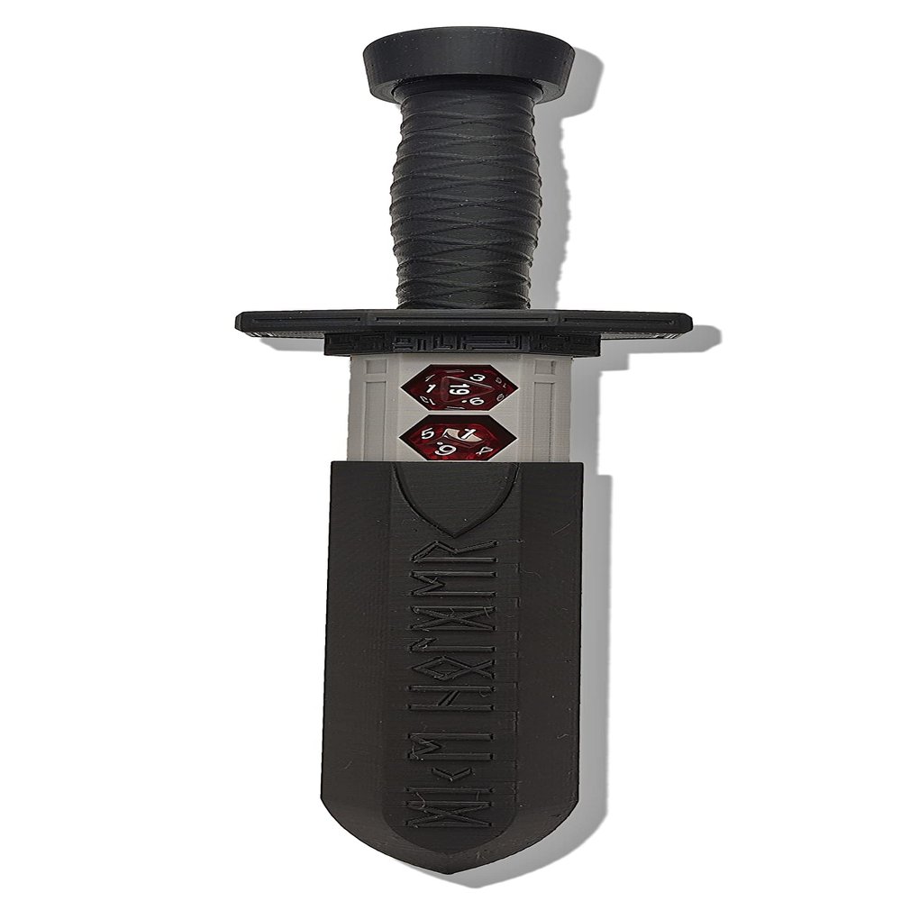 MunnyGrubbers - Sword Dagger Dice Holder - (Random 7PCS D20 Dice Set Included) - Custom Polyhedral Dice Storage for Tabletop RPG - Dungeons and Dragons - DND - D&D (Black)