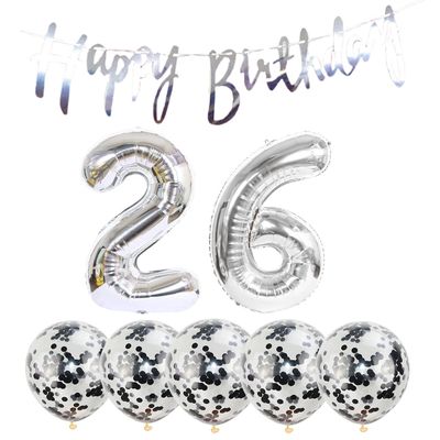 26th Birthday Decoration Happy Birthday Banner Balloons 26 Years Old Birthday Party Supplies Helium Balloons Number 26 Balloons Latex Balloon Foil Balloon, 26th Silver Birthday Party Decoration