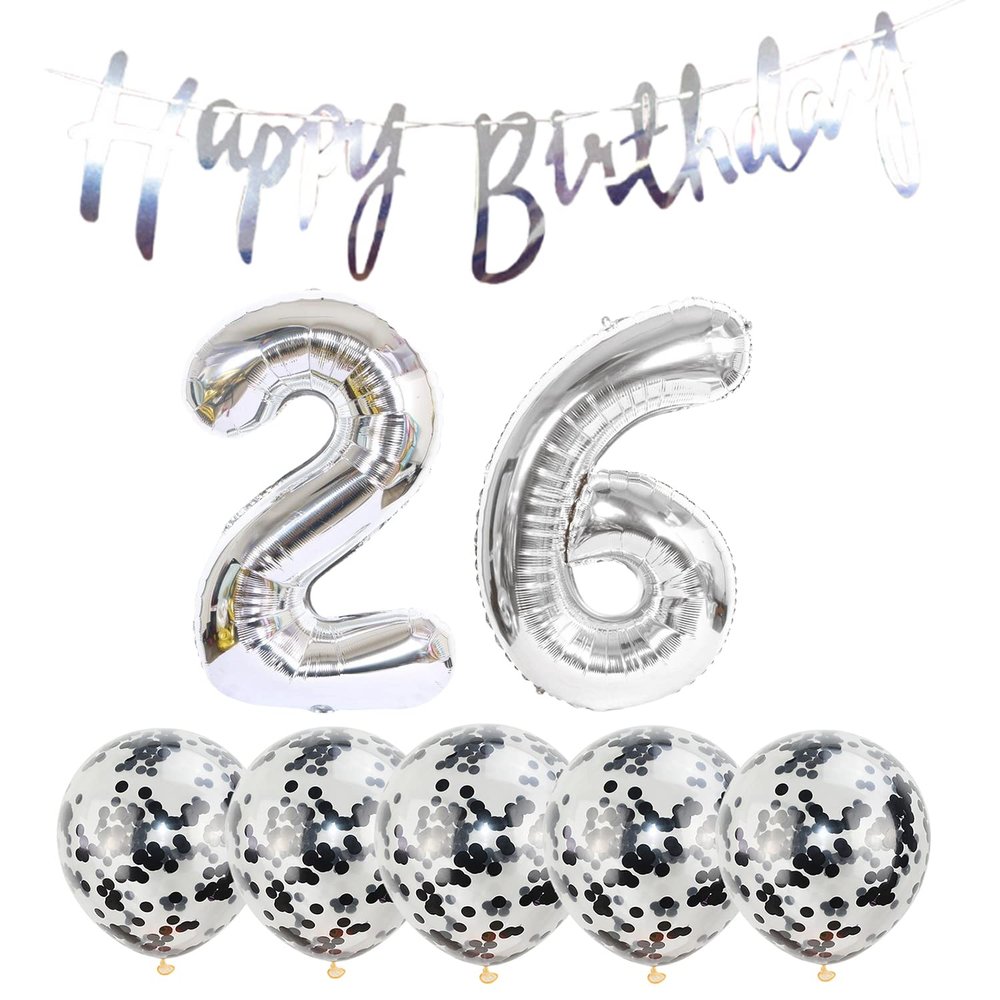 26th Birthday Decoration Happy Birthday Banner Balloons 26 Years Old Birthday Party Supplies Helium Balloons Number 26 Balloons Latex Balloon Foil Balloon, 26th Silver Birthday Party Decoration