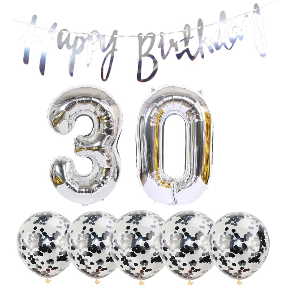 30th Birthday Decoration Happy Birthday Banner Balloons 30 Years Old Birthday Party Supplies Helium Balloons Number 30 Balloons Latex Balloon Foil Balloon, 30th Silver Birthday Party Decoration